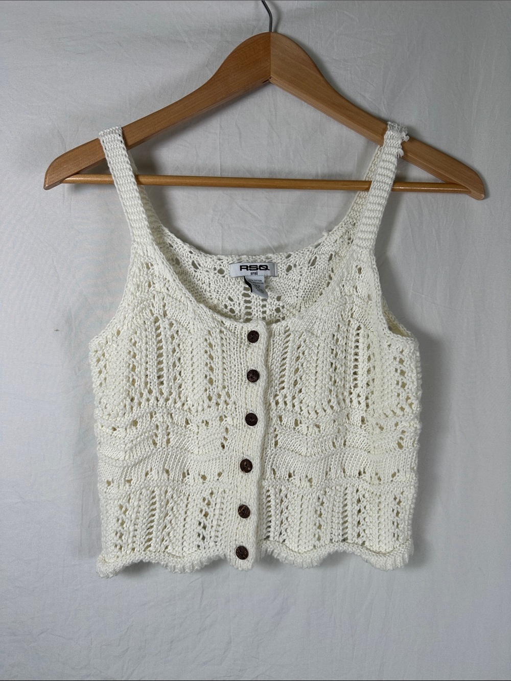 RSQ Cream Crochet Button-Front Tank